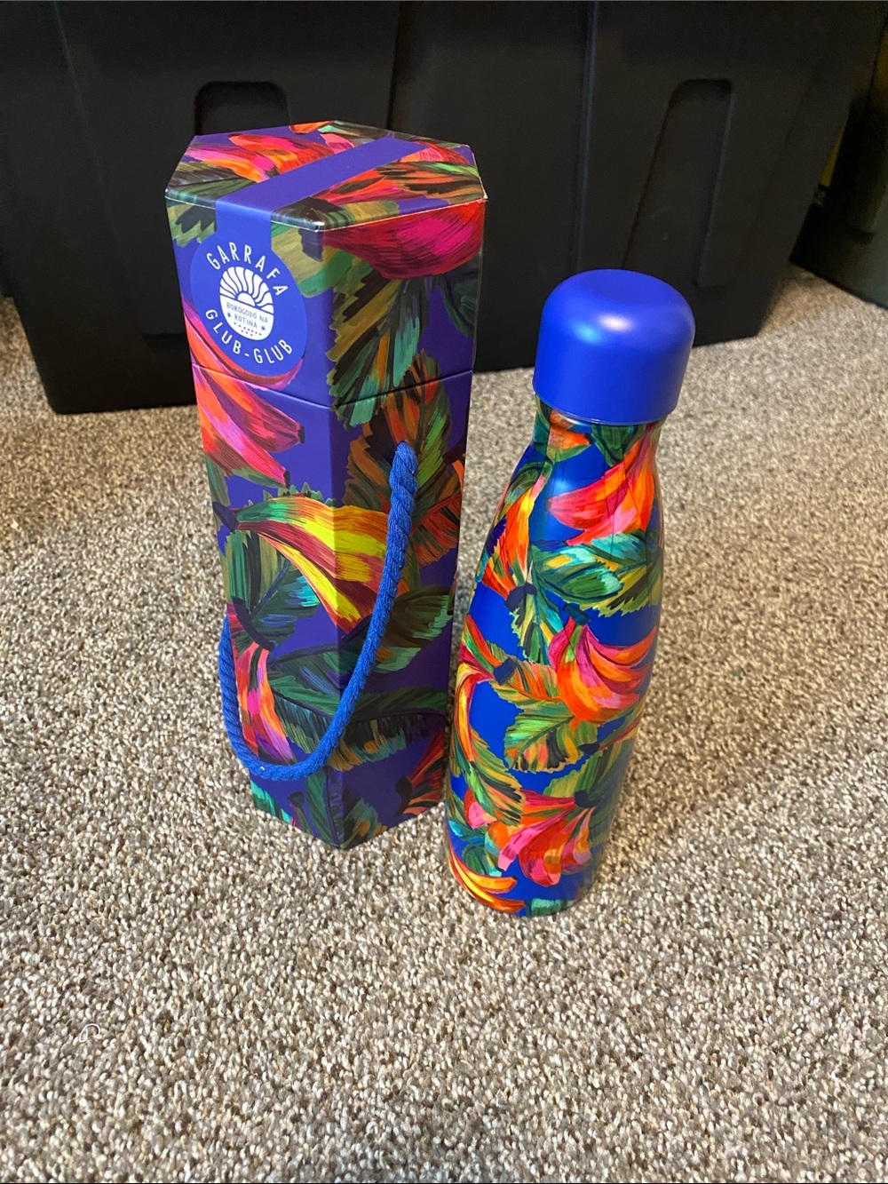 FARM Rio Multicolor Floral Stainless Water Bottle with Blue Cap